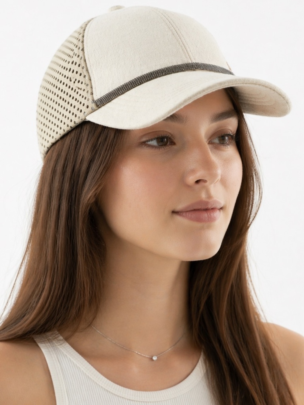 Brunello Cucinelli Monili perforated Suede /Linen fabric Baseball Cap (beige)